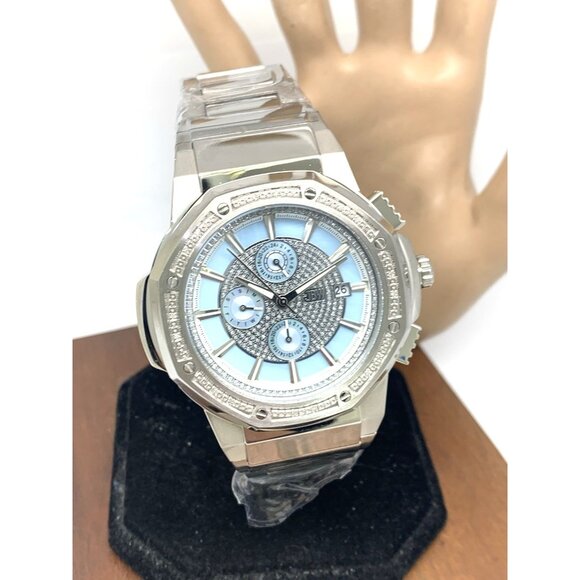 JBW Men's Watch JB-6101-M Saxon Swiss Quartz Diamond Blue Dial Silver Steel 48mm - Picture 13 of 14